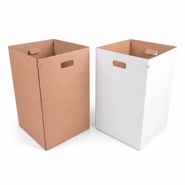 Cardboard Trash & Recycling Bins – 5 Pack, Plain Kraft or White (13, 30 or 40 Gallon)