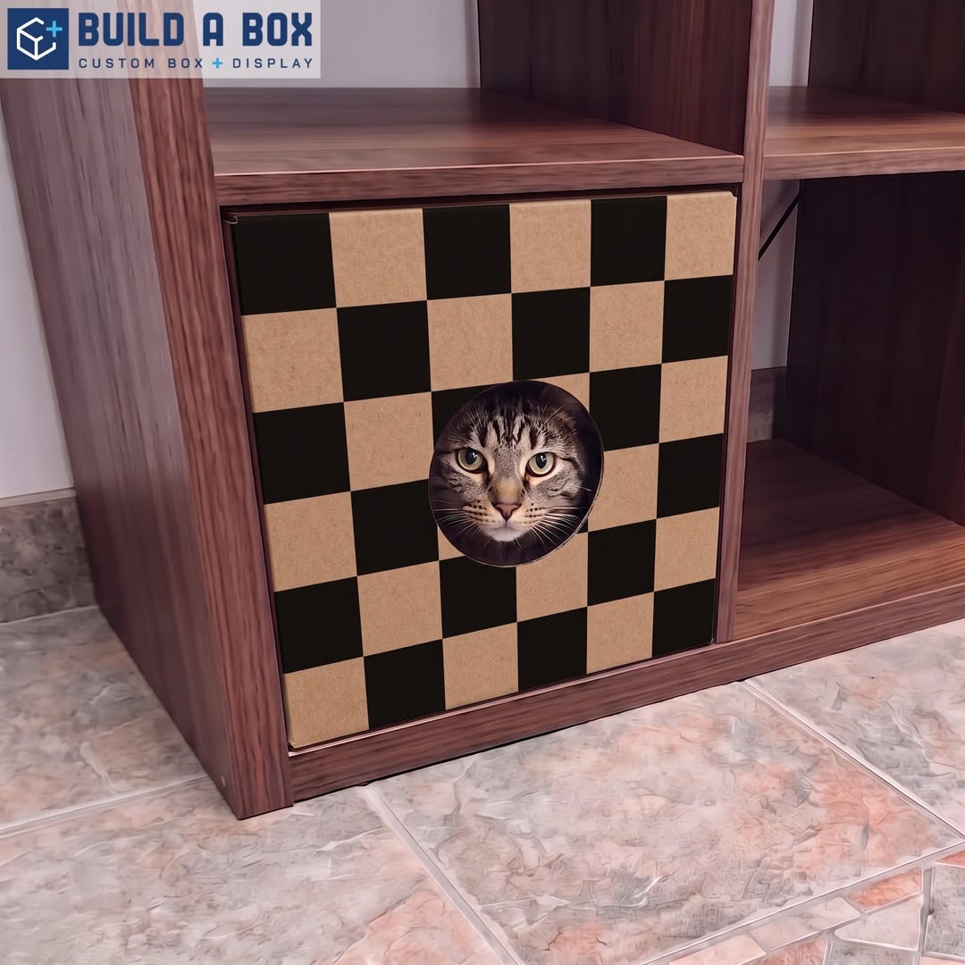 Checkerboard Cat House – Natural Kraft (Cube Shelf Size 13")