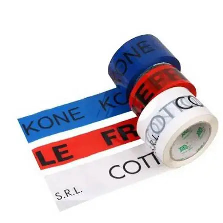 Custom printed BOPP packing tape rolls in blue, red and white