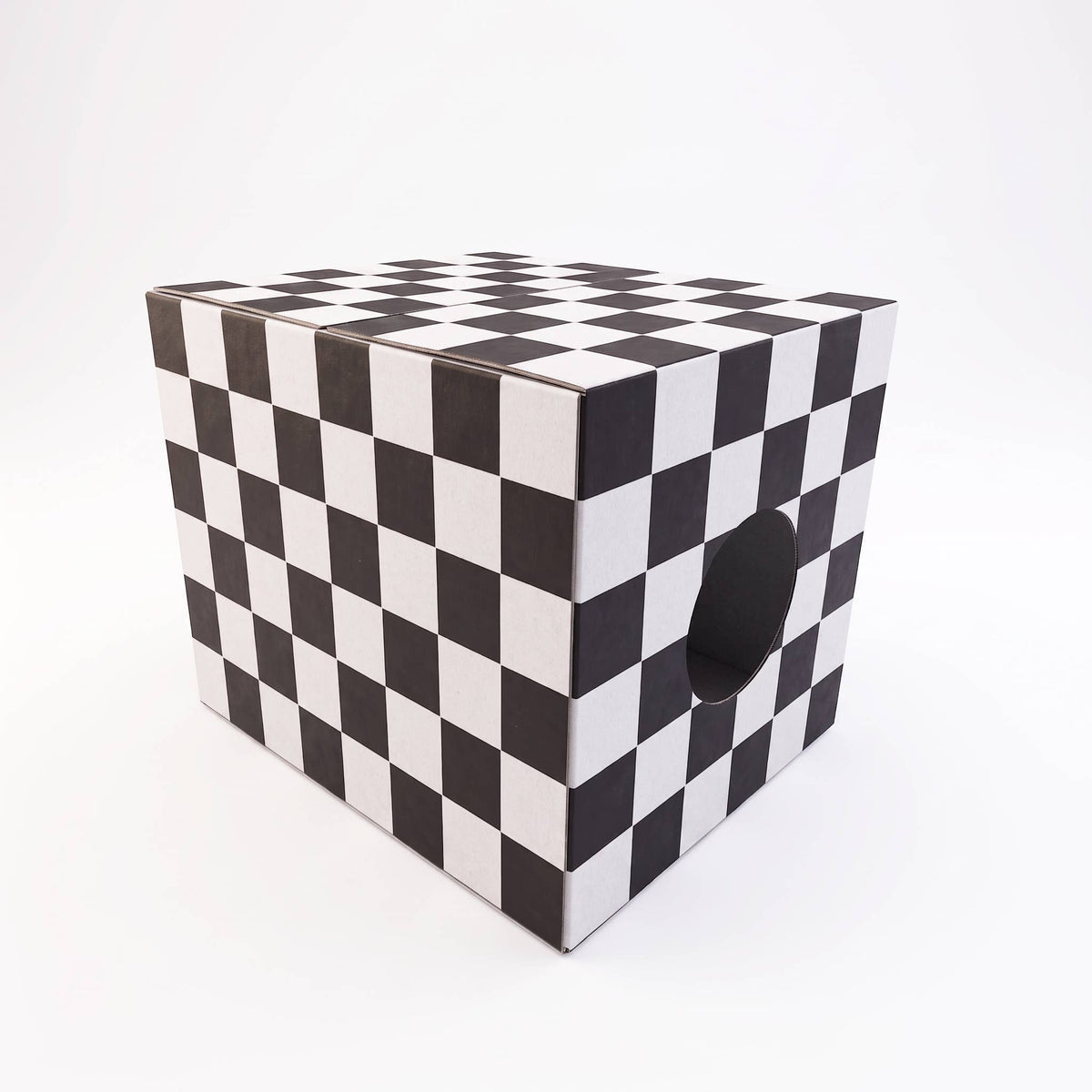 Checkerboard Cat House – White (Cube Shelf Size 13")