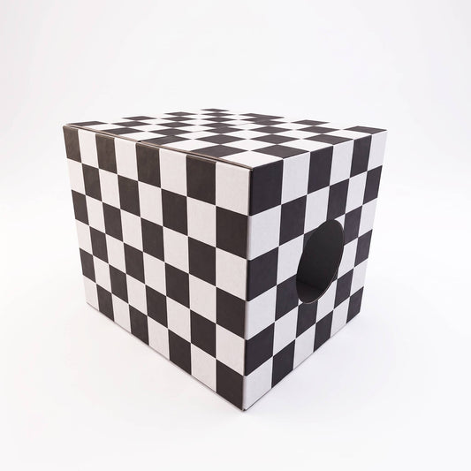 Checkerboard Cat House – White (Cube Shelf Size 13")